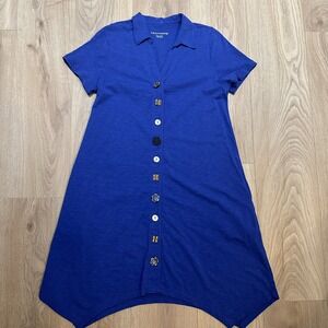 Soft Surroundings Danielle Button Dress Dazzaling Blue Size PM Art To Wear EUC
